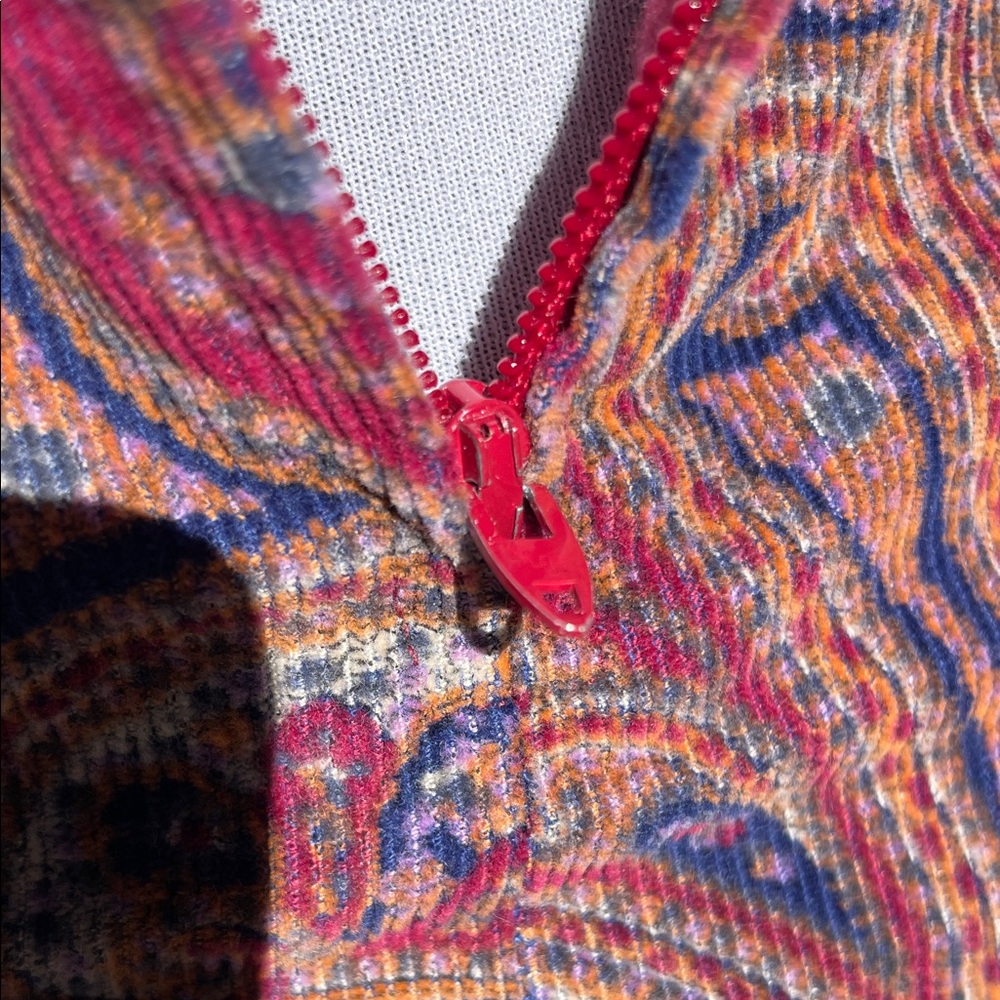 Vintage Paisley Corduroy Jumper Handmade in Burgundy and Blue-Violet Print - Picture 8 of 16